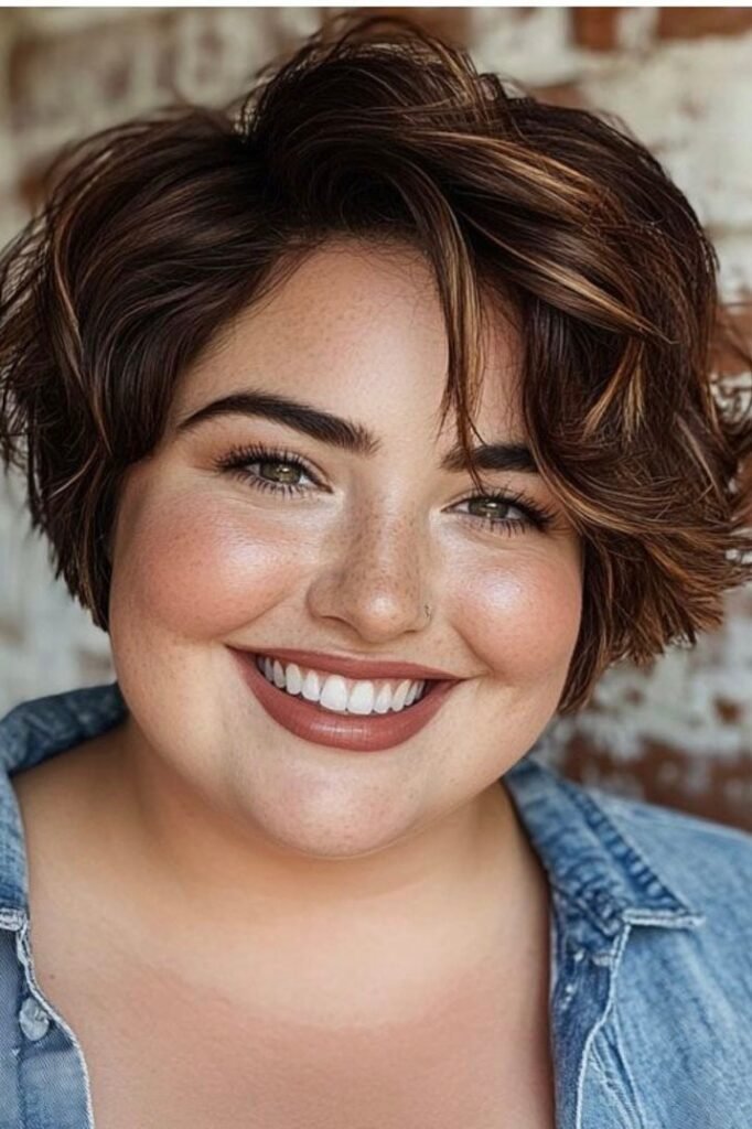 Voluminous Wavy Bob with Honey Highlights