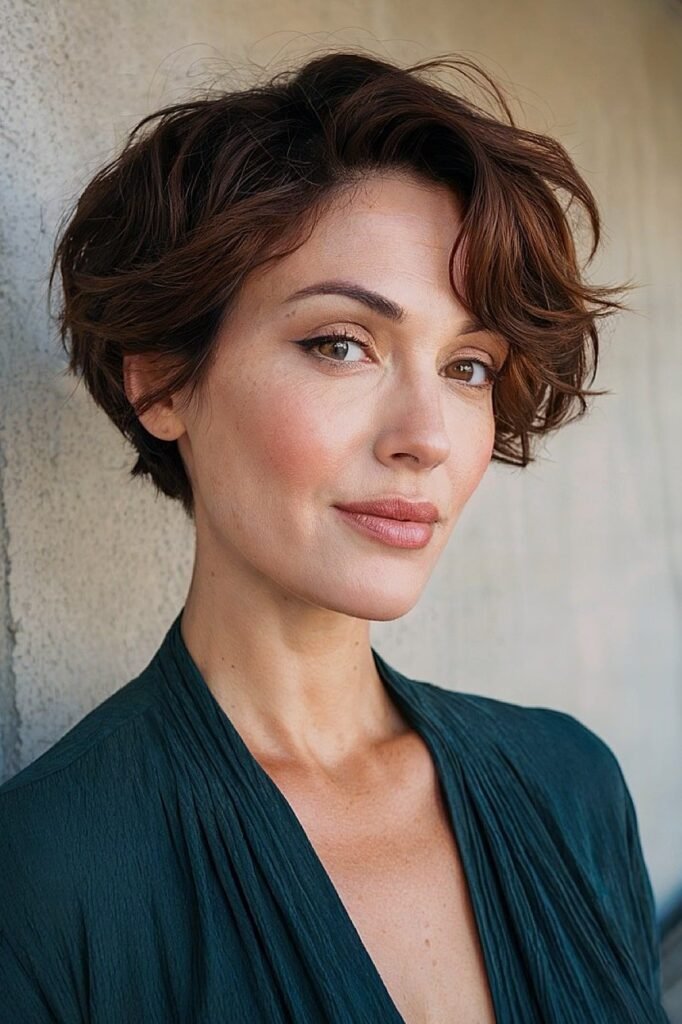 Voluminous Wavy Bob with Side-Swept Volume and Tapered Back