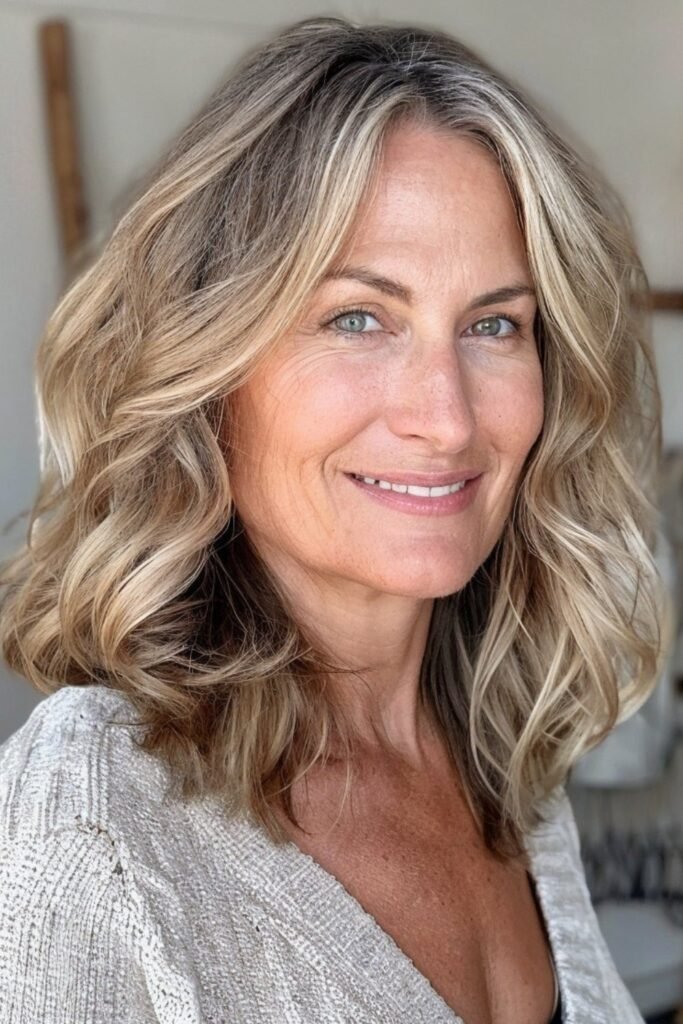 Warm Blonde Beachy Waves with Bright Face-Framing Highlights