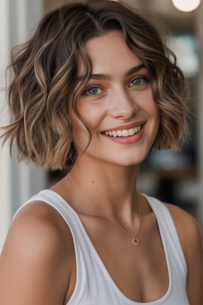 Wavy French Bob with Sun-Kissed Highlights