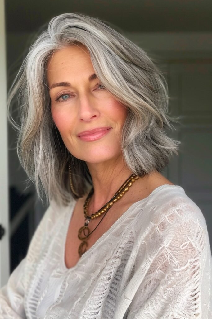 Wavy Medium-Length Lob with Deep Side Part