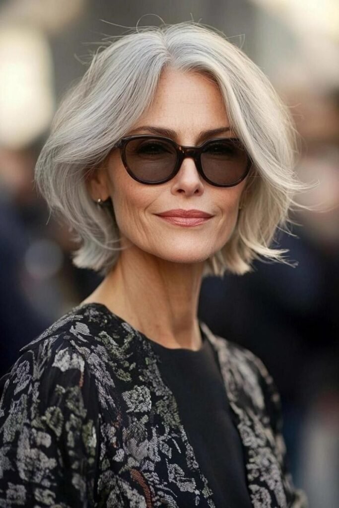 Wavy Silver Bob with Soft Layers