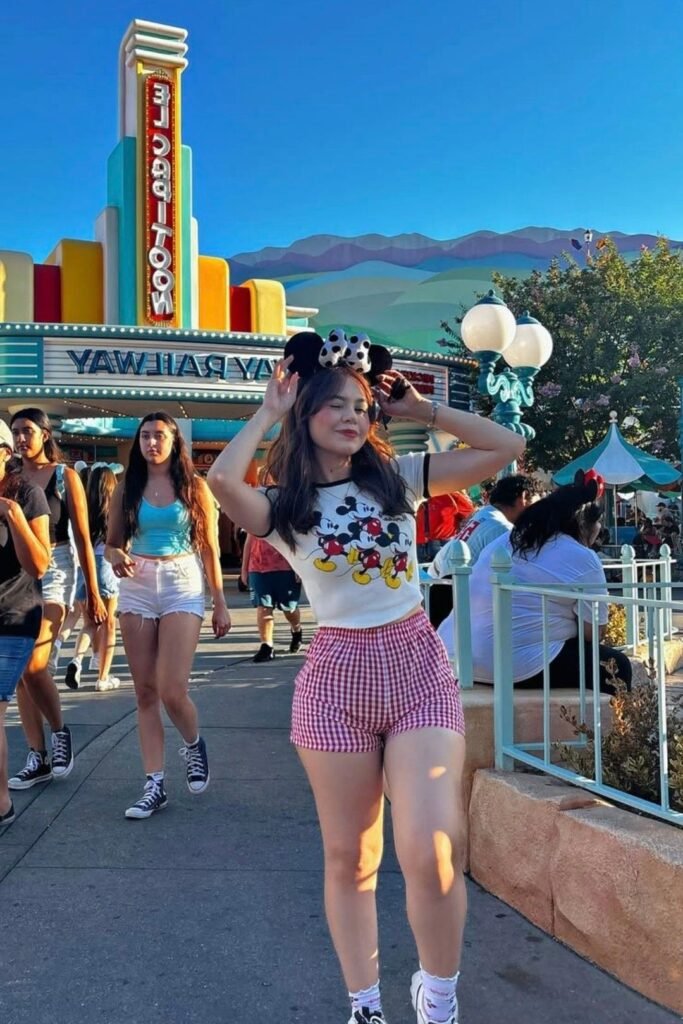 White Character Ringer Tee + Pink Gingham Shorts + White High Top Sneakers