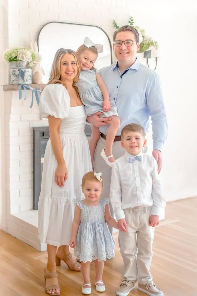 White Midi Dress + Light Blue Button Down Shirt + Striped Summer Dress + White Shirt and Beige Trousers