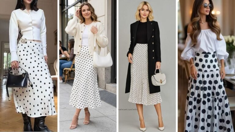 20 Stunning White Polka Dot Skirt Outfit Ideas