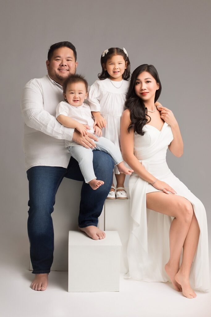 White Shirt + Medium Wash Jeans + White Strapless Dress