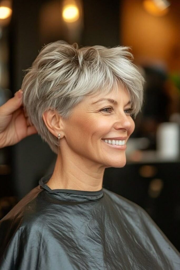Wispy Silver Pixie with Soft Tapered Sides