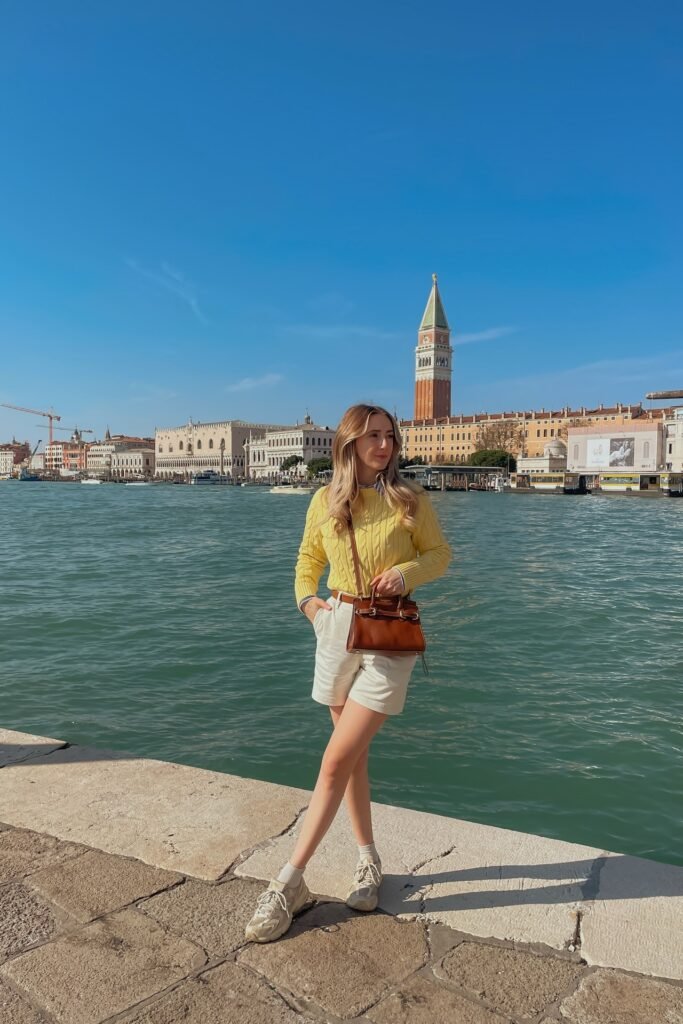 Yellow Cable Knit Sweater + Cream Tailored Shorts + Beige Chunky Sneakers
