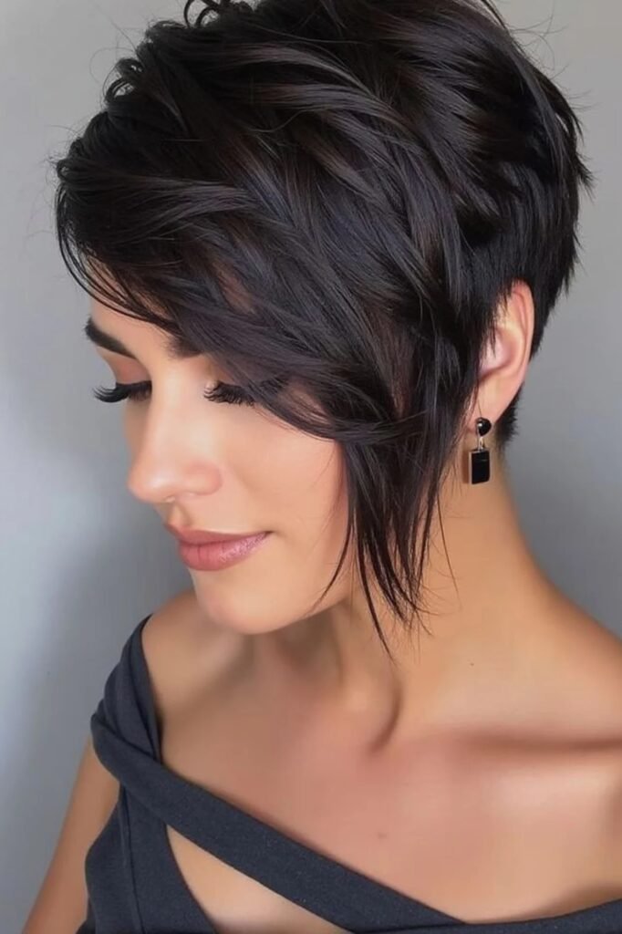 Asymmetrical Pixie with Deep Side-Swept Bangs