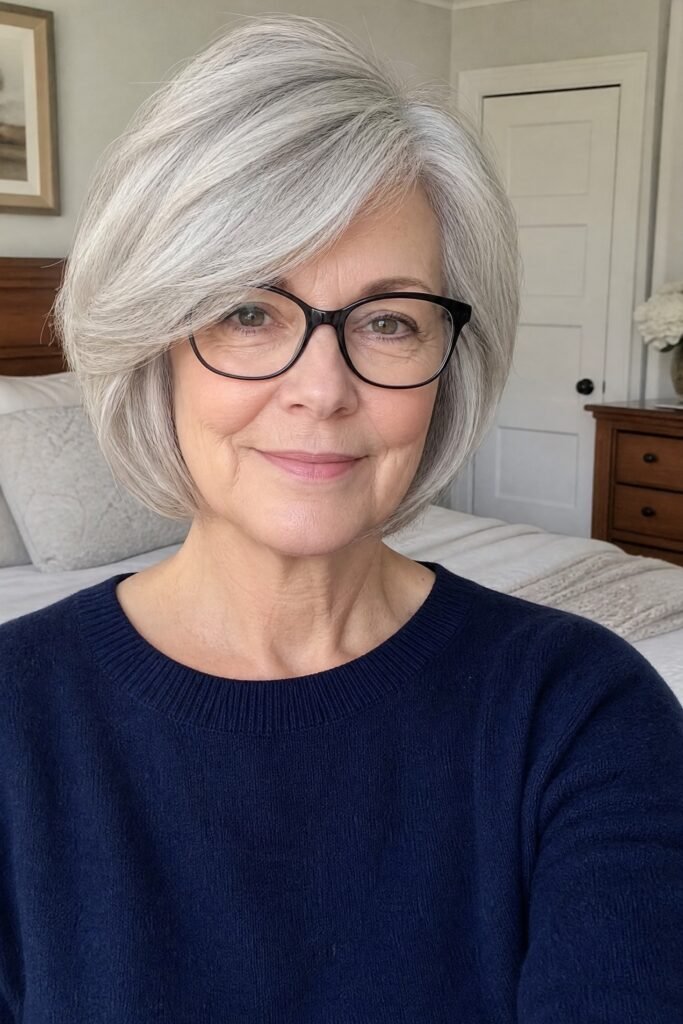 Classic Rounded Bob with Side Swept Bangs