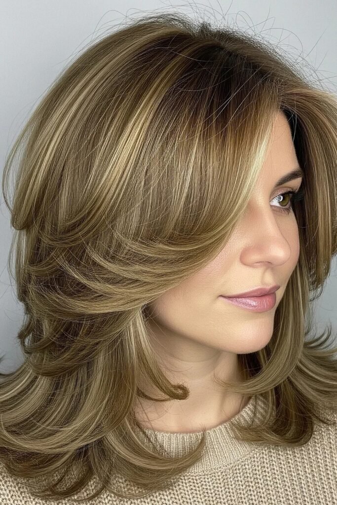 Dimensional Layered Cut with Soft Curtain Bangs