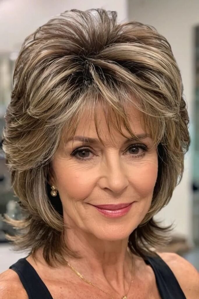Feathered Layered Bob with Wispy Bangs