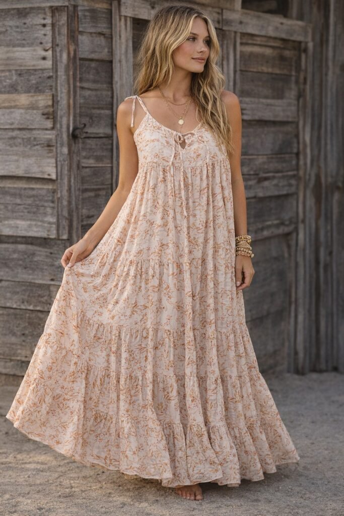 Floral Print Tiered Maxi Dress + Barefoot
