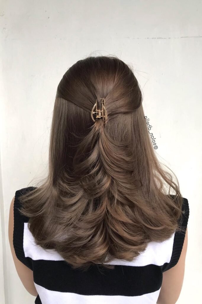 Half-Up Style Secured with a Decorative Claw Clip