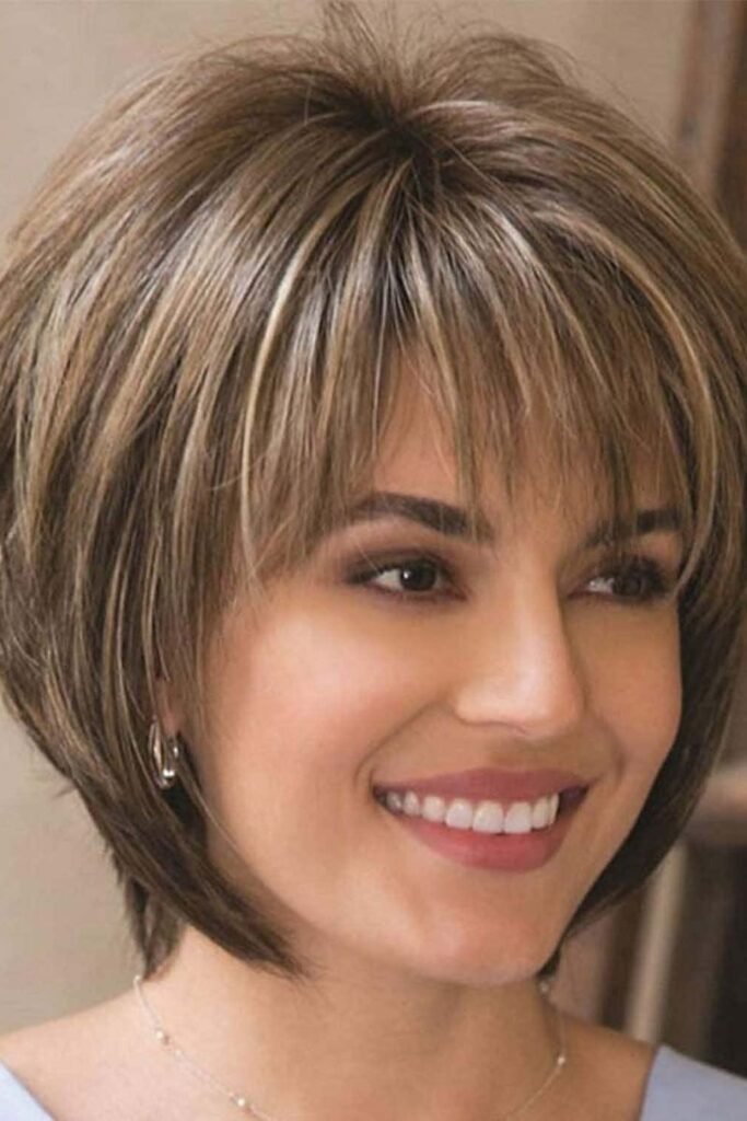 Highlighted Layered Bob with Wispy Bangs
