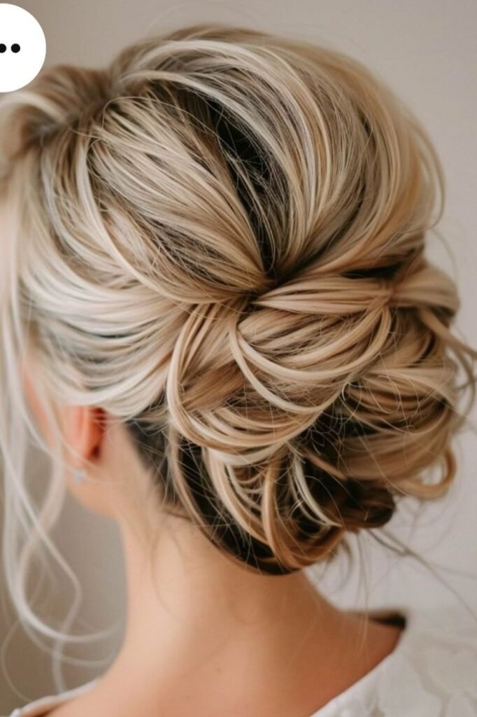 Intricate Twisted Low Bun with Soft Blonde Highlights