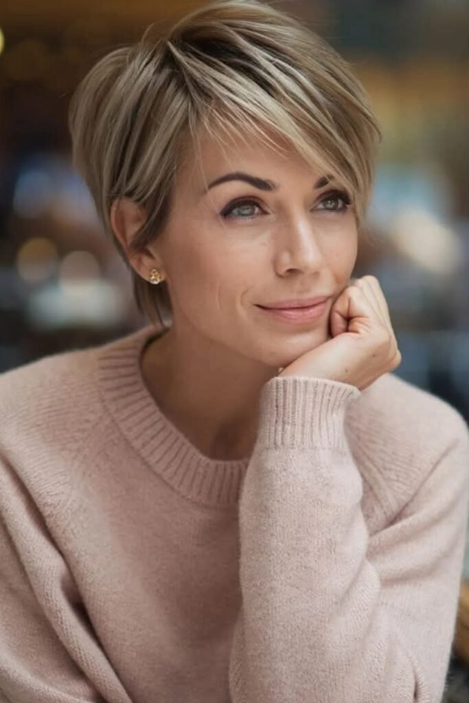35. Layered Ash Blonde Short Tapered Cut