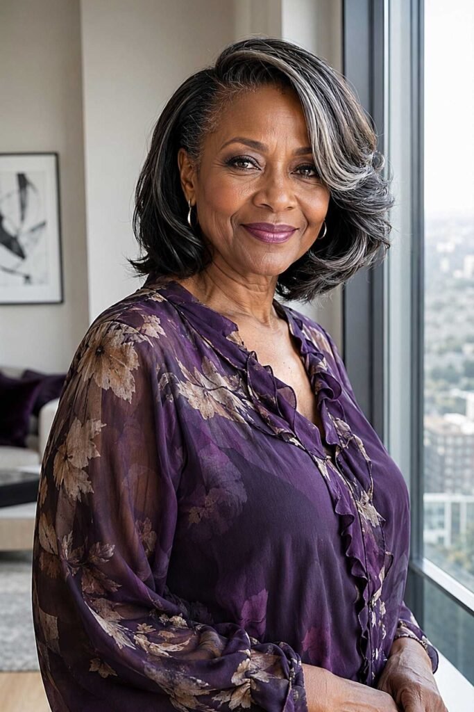 Layered Bob with Face-Framing Silver Highlights