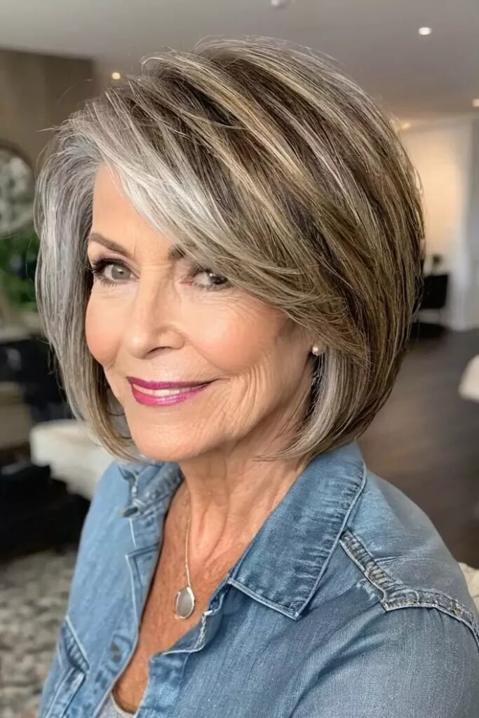 Layered Bob with Subtle Highlights and Curtain Bangs
