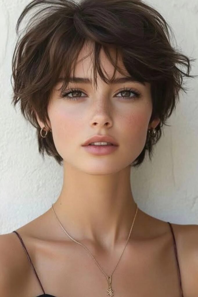 Layered Brunette Pixie with Soft Texture