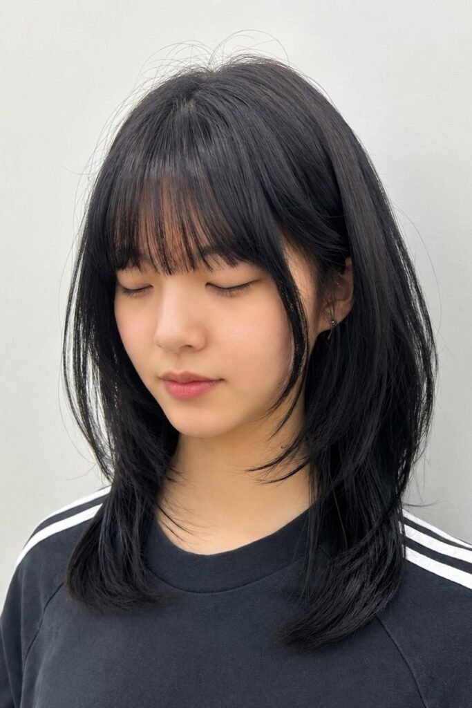 Layered Medium-Length Cut with Wispy Bangs