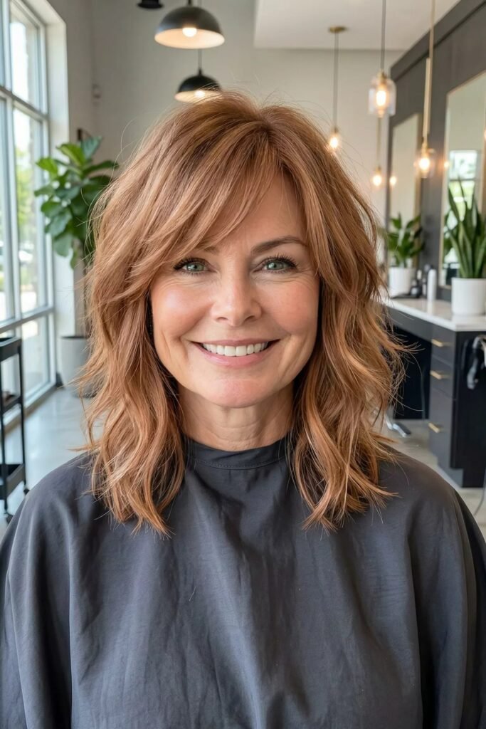 Layered Shoulder-Length Shag with Wispy Bangs