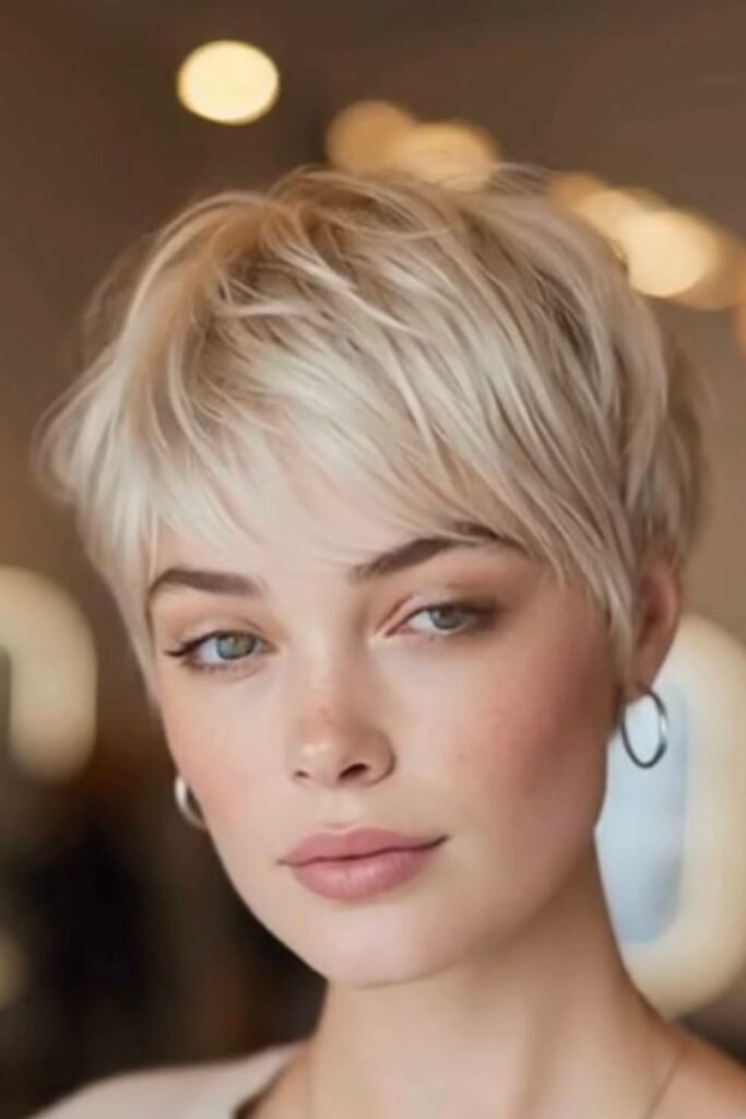 Light Blonde Pixie Cut with Soft Texture