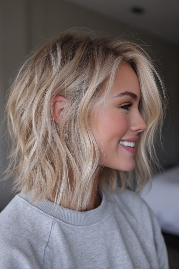 Messy Blonde Textured Lob with Soft Layers