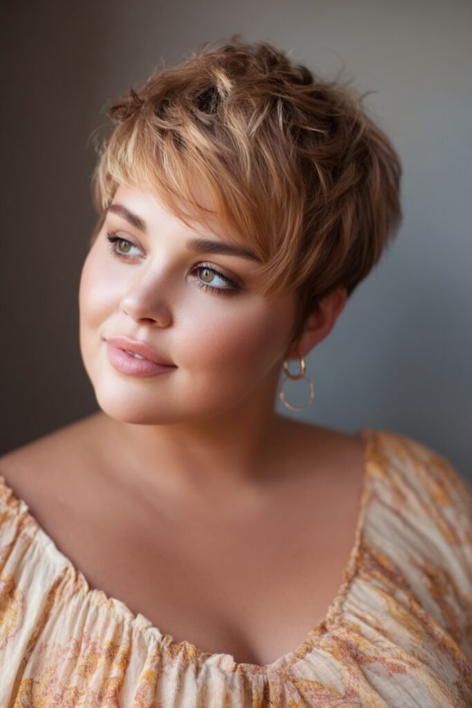 Messy Caramel Blonde Pixie with Textured Finish