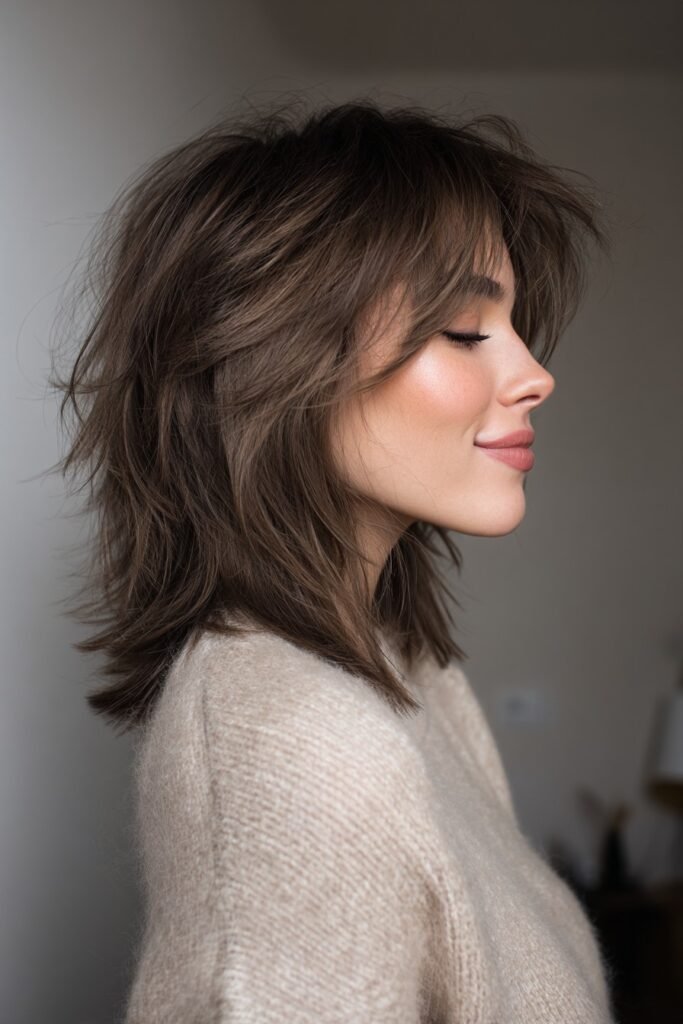 Messy Layered Shag with Wispy Curtain Bangs