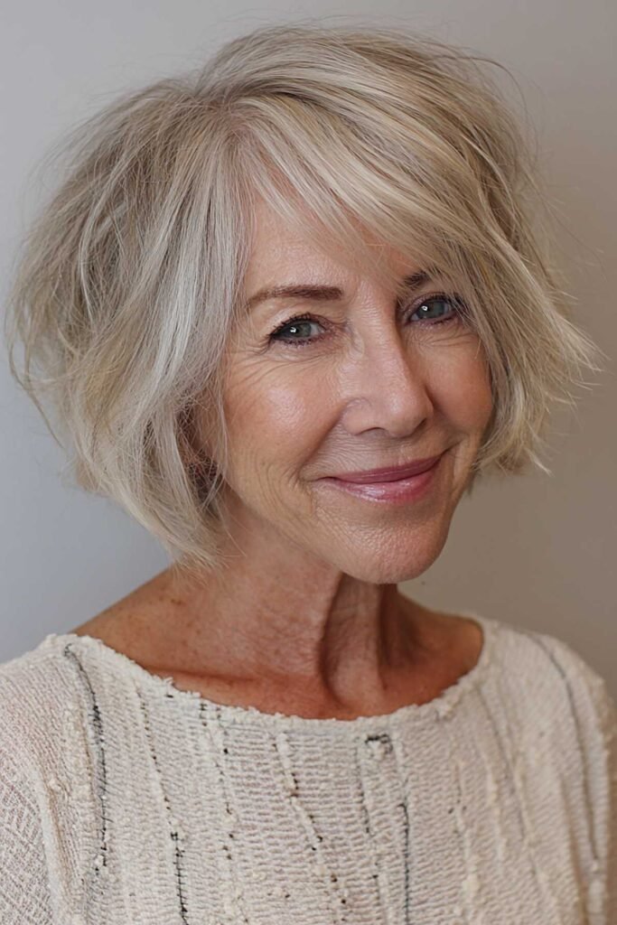 Messy Textured Bob with Side Swept Bangs