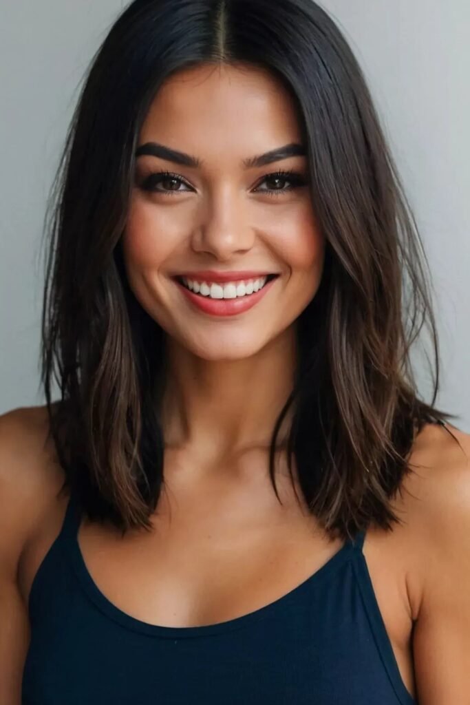 Polished Medium-Length Brunette Cut with Subtle Layers