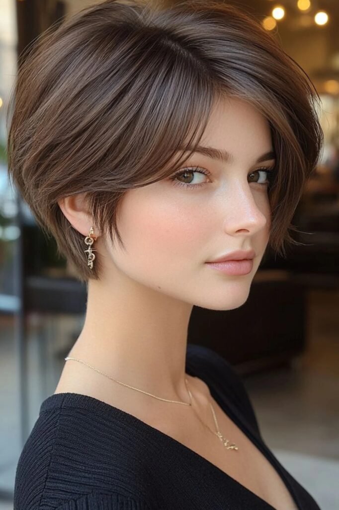 Polished Short Bob with Side-Swept Fringe