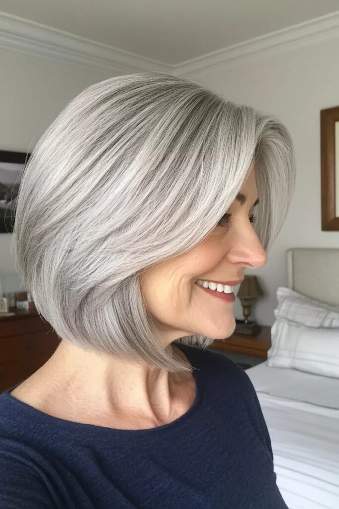 Polished Silver A-Line Bob with Sleek Texture