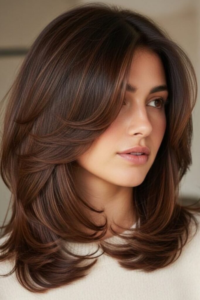 Rich Brown Layered Cut with Rounded Ends