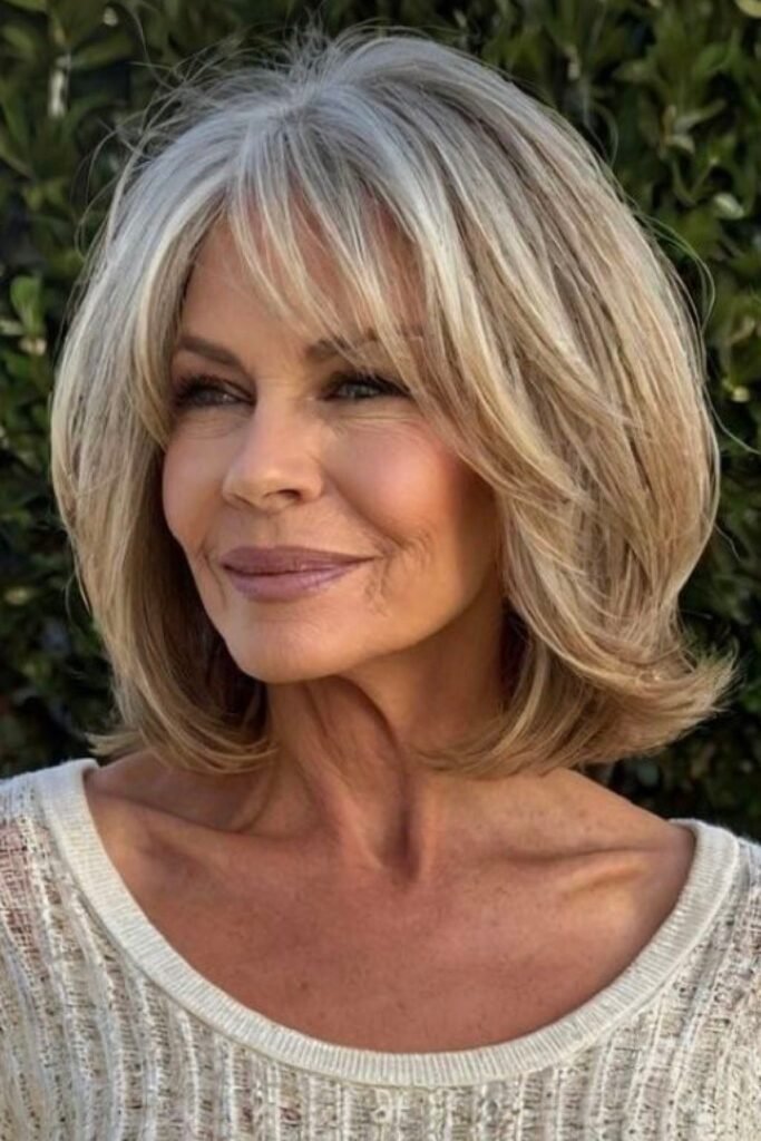 Rounded Layered Bob with Curtain Bangs