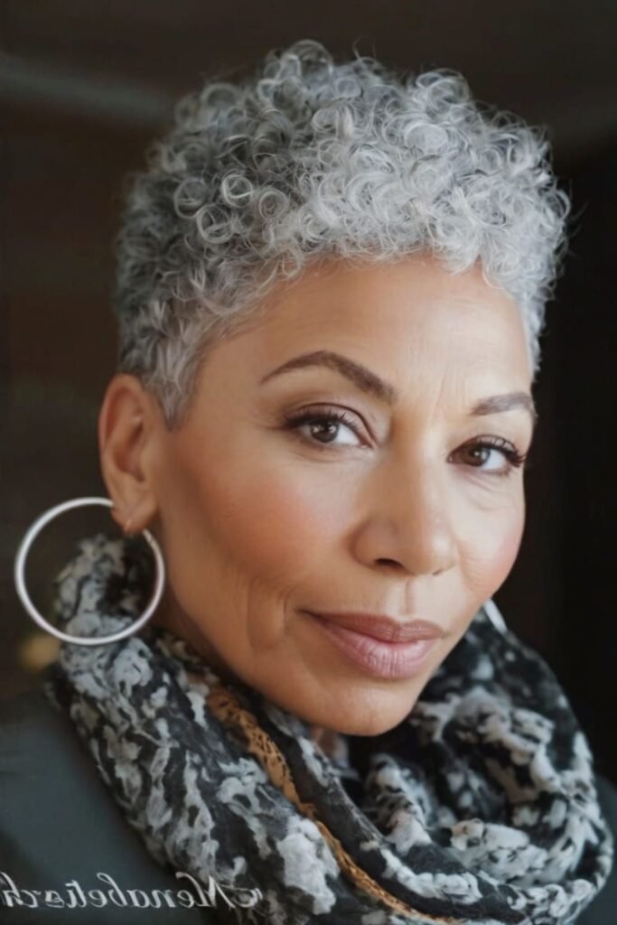 Short Curly Gray Pixie