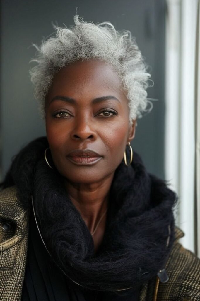 Short Curly Natural Silver Pixie