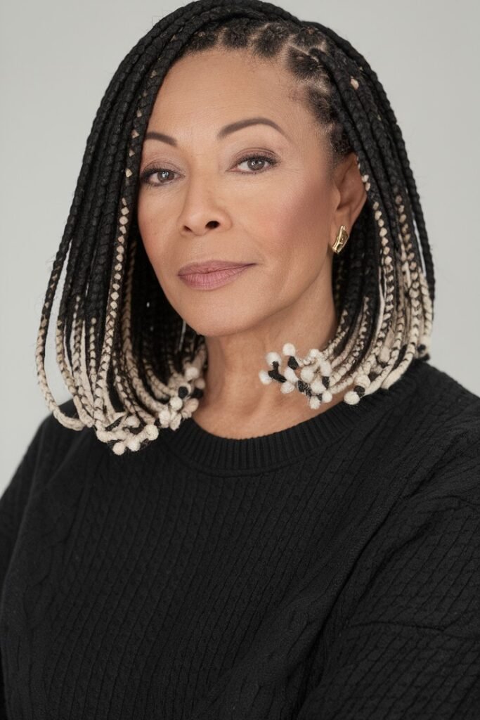 Shoulder-Length Braided Bob with Blonde Ends