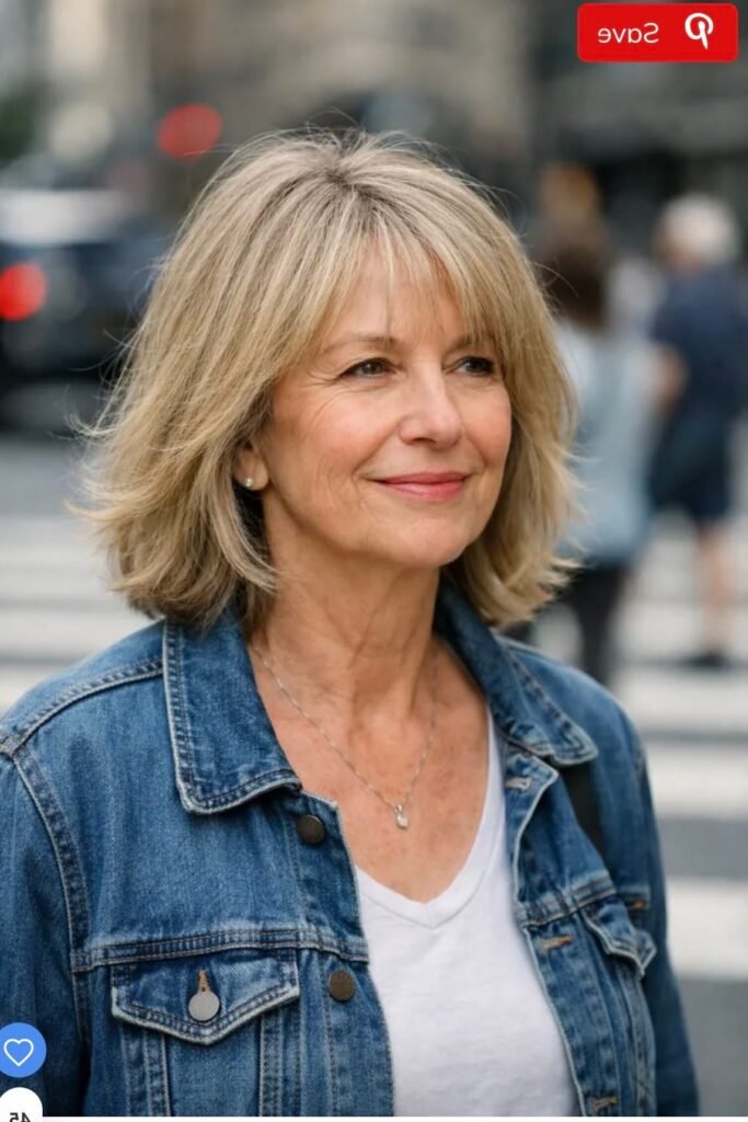 Shoulder-Length Layered Cut with Soft Side-Swept Bangs