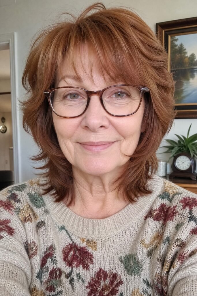 Shoulder Length Shag with Curtain Bangs
