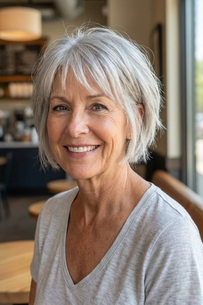 Silver Layered Bob with Wispy Bangs