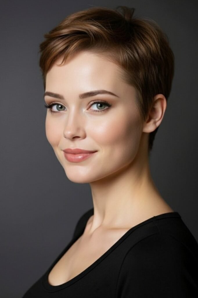 Sleek Brunette Pixie Cut