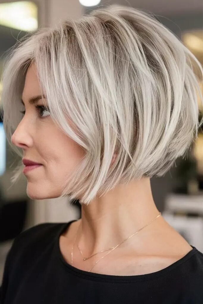 Sleek Icy Blonde Bob with Subtle Texture