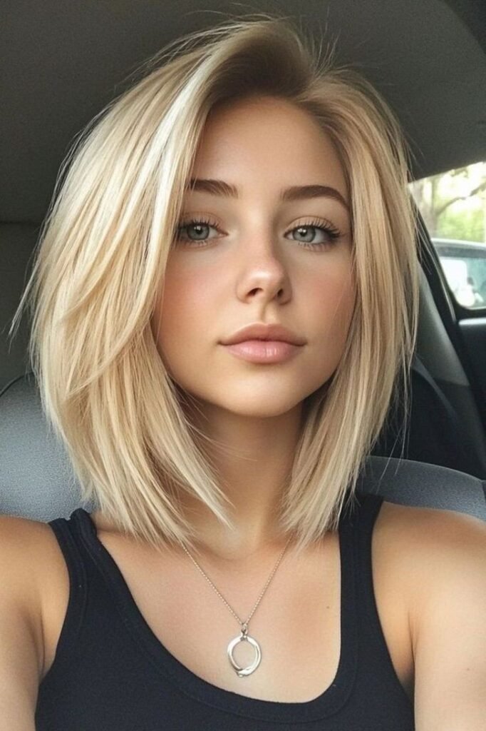 Sleek Medium-Length Blonde Cut