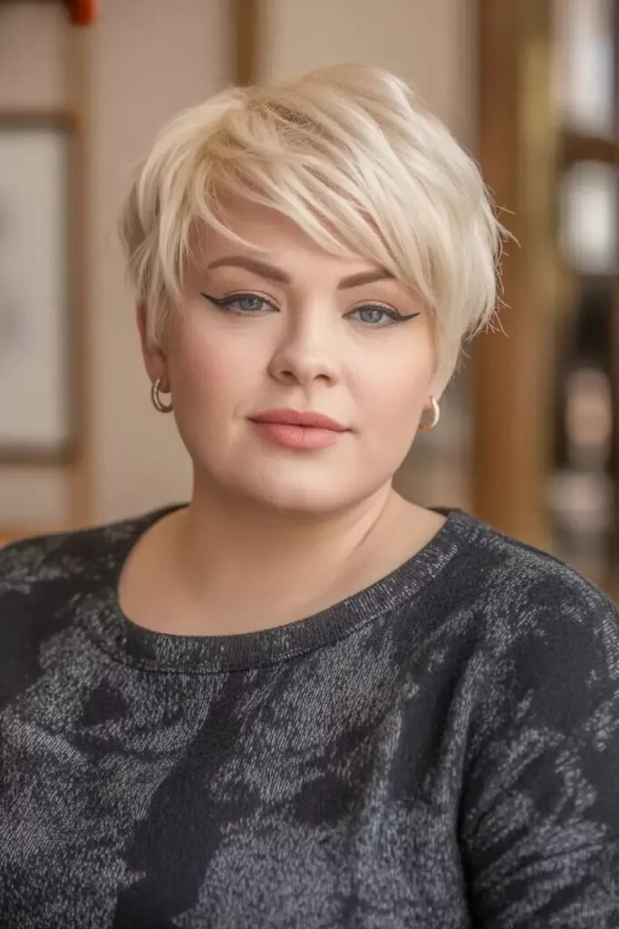 Sleek Platinum Blonde Pixie with Side-Swept Fringe