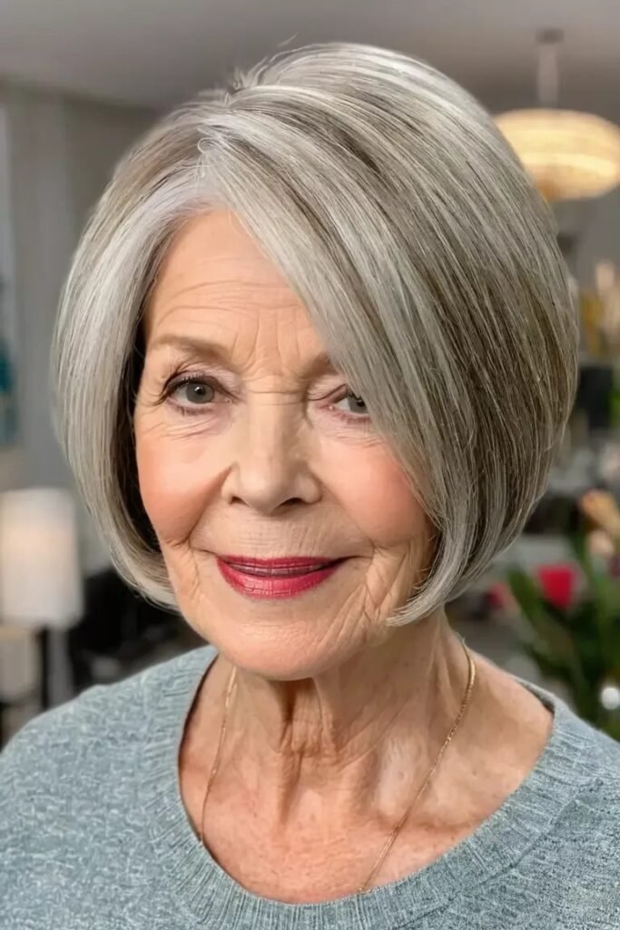 Sleek Rounded Bob with Deep Side Part