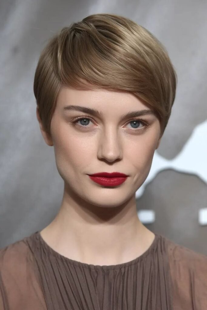 Smooth Pixie Cut with Side-Swept Fringe
