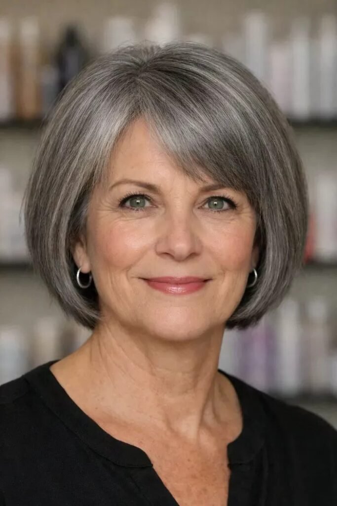 Smooth Rounded Bob with Side-Swept Bangs