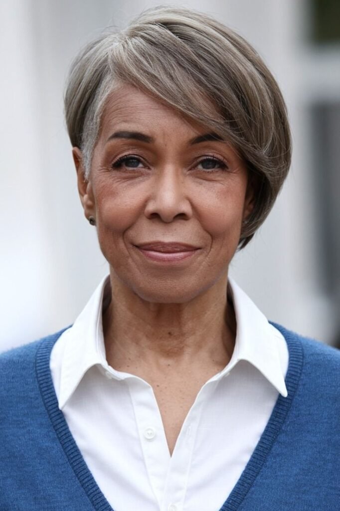Smooth Silver Bob with Deep Side Part